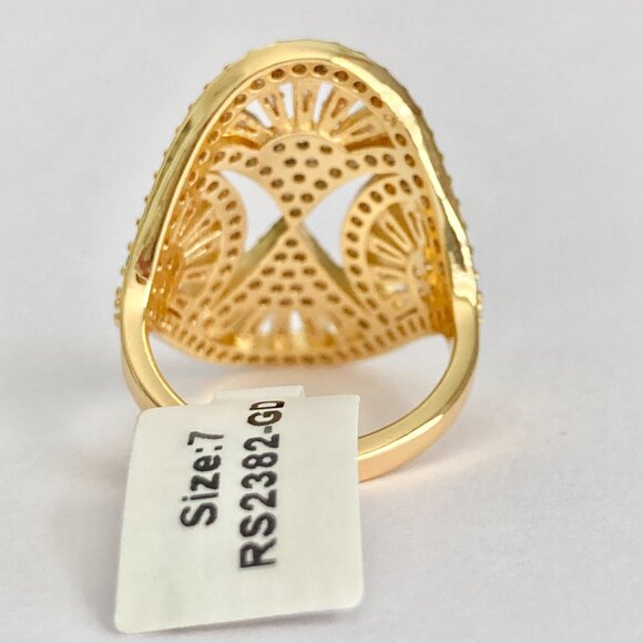Art Deco Cubic Zirconia Cocktail Ring Yellow Gold Plated Size 7 8 9 Statement - Picture 9 of 15